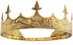 Crown Hair Jewelry Royal King Diadem Men Metal Big Tiaras For Halloween Costume, Medium, Alloy, No Gemstone