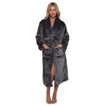 GC GAVENO CAVAILIA Hug & Snug Plain Women's Robes with Pockets, Flannel Fleece Ladies Dressing Gown For Women UK, Fluffy Snuggle Charcoal Bath Robe, Shawl Collar Womens Bathrobes