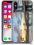 Head Case Designs Sunset In Manhattan Bridge City Skylines Soft Gel Case and Matching Wallpaper Compatible With Apple iPhone X/iPhone XS