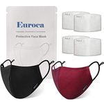 Euroca 4-Layer Cloth Face Mask Reusable Washable Adjustable For Adult -2 Packs with 4 Filters Included (Black Burgundy Small)