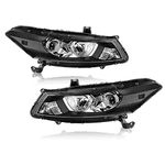 TUSDAR Headlight Assembly Pair Compatible with 2008-2012 Honda Accord 2-Door Coupe Projector Headlamp (Black Housing with Clear Reflector)