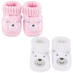 LACOFIA 2 Pairs Newborn Knitted Booties Soft Baby Boys Girls Bootees 0-3 Months Pink Fox+White Bear