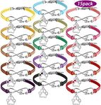 15 Pack Puppy Paw Print Paw Bracelets for Kids Adult Adjustable Charm Bangle Bracelets Puppy Dog Cat Animal Themed Party Favors (Multicolor), 7 9 inch, Metal