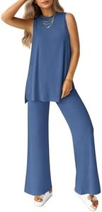 PRETTYGARDEN Women's 2 Piece Lounge Set 2025 Summer Casual Loose Tank Top Wide Leg Pants Matching Travel Outfits Tracksuit (Blue,X-Large)