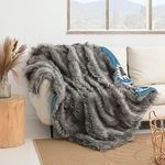 HORIMOTE HOME Luxury Faux Fur Throw Blanket In Western Aztec Style, Soft Warm Fluffy Boho Decor Fur Blankets for Couch and Bed,Sofa,Blue,150 x 200cm