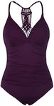 Hilor Plus Size Swimsuit for Women Macrame Back Bathing Suits Ruched Tummy Control Swimwear Deep Merlot 20