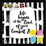ArtzFolio Life Begins at The End of Your Comfort Zone | Bulletin Board Notice Pin Board | Vision Soft Board Combo with Thumb Push Pins & Sticky Notes | Black Frame | 24 x 24 inch (61 x 61 cms)