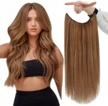 Fshine Invisible Wire Hair Extensions Copper 12 Inch Seamless Wire Hair Extensions Real Human Hair Color 330 Pumpkin Spice One Piece Clip in Hair Extensions Natural Remy Hair 70 Grams for Women