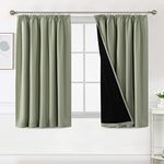 BellaHills 100% Blackout Curtains for Bedroom Thermal Insulated Curtains & Drapes Blackout Curtains Pencil Pleat Curtains for Living Room with Black Liner 2 Panels, 66 x 54 Inch, Light Sage