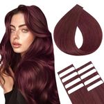 SEGOHAIR 10Pcs Human Hair Tape in Extensions, 20" Thin Tape Hair Extensions, Human Hair Extensions Tape in Hair Extensions with 5 pcs Replacement Tape Wine Red(15g)
