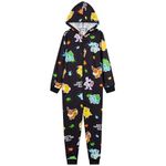 Pokemon Fleece Onesie for Boys Warm Hooded Onesie for Kids Teenagers 4-14 Years Kids PJs Comfy Loungewear - Boys Gifts (Black Aop, 11-12 Years)