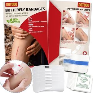 Emergency Wound Closure Strips - HSA/FSA Eligible - Dotodo 6PCS Laceration Closure Kit - Sutures Butterfly Bandaids | Stretchable & Shrinks Back to Close The Cut