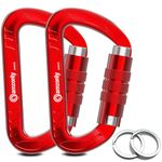 3inch Auto Locking Carabiner Clips Heavy Duty, 12KN /2697lbs Lightweight Keychain carabiners, Sturdy Twist Lock Caribeeners for Camping Hiking Hammock Swing Backpack, Dog Leash and Harness etc, Red