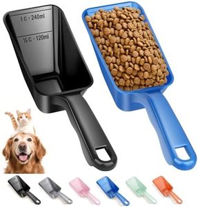 2-Pack Dog Food Scoop 1 Cup, Plastic Pet Food Measuring Scoop With Measuring Lines (1/2 & 1 Cup Markings) for Dogs, Cats, Fish, Bird（Black and Blue)