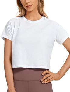 CRZ YOGA Mujeres Pima Cotton Loose Crop Tops Athletic Gym Shirt Casual T-Shirt Workout Camisas de Manga Corta Blanco 42