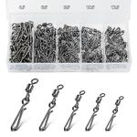 Realure 100 Pcs/5 Sizes Quick Change Fishing Rolling Swivels with Hanging Snaps 4# 6# 8# 10# 12# Sea Fishing Swivels and Clips for Fishing Lure to Line Connectors