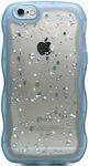 Qokey for iPhone 6S Case,iPhone 6 Case 4.7",Curly Wavy Design Transparent Bling Glitter Star Shiny Case Cute Clear Transparent Full Protection Soft TPU Shockproof Phone Cover for Women Girls, Blue