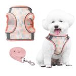 PawSailor Adjustable Medium Dog Harness, Soft Mesh Breathable Lightweight with Print Pattern, Escape Proof Harness Vest Padded Reflective Easy to Wear for All Season Coral M