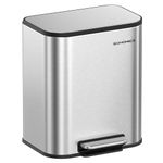 SONGMICS Kitchen Trash Can, 5.2-Gallon (20L) Garbage Can with Lid, Stainless Steel, Soft Close and Stays Open, Inner Bucket, Wide Non-Slip Pedal, Metallic Silver ULTB542E20