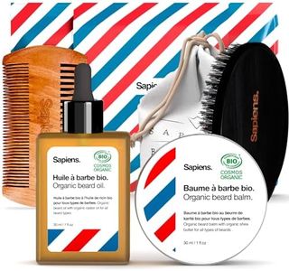 Sapiens Barbershop Kit Barbe Homme Made in France - Coffret Soin Barbe avec Huile Barbe et Baume Barbe BIO, Brosse à Barbe et Peigne, Ciseaux, Pochette - Coffret Cadeau Homme