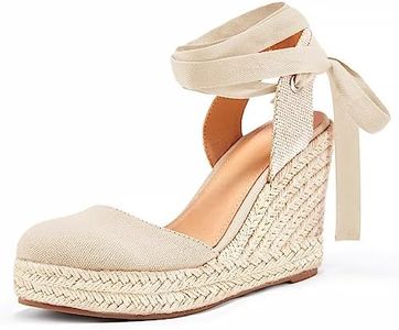 Ermonn Womens Espadrilles Wedge Sandals Platform Closed Toe Ankle Strap Lace Up Slingback Summer Shoes Nude
