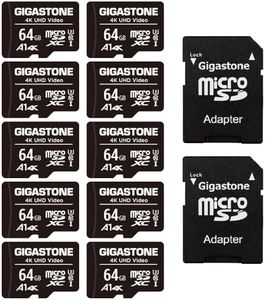 Gigastone 64GB 10-Pack Micro SD Card, 4K UHD Video, Surveillance Security Cam Action Camera Drone Professional, 90MB/s Micro SDXC UHS-I A1 Class 10