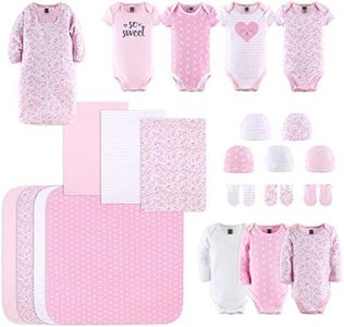 The Peanutshell Newborn Layette Gift Set for Baby Girls | 23 Piece Newborn Girl Clothes & Accessories Set | Fits Newborn to 3 Months | Floral, Pink, White, Small