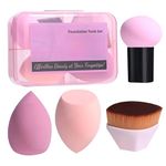 Bajajbeautyshop Makeup Sponge & Brush Set | 1 Foundation Brush 2 Makeup Sponge 1 Mushroom Sponge With Box Container