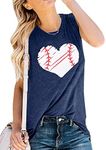 TAOHONG Baseball Tank Top Women Heart Print Baseball Tanks Cute Workout Graphic Casual Summer Sleeveless Shirt Vest Top, Navy Blue, Large