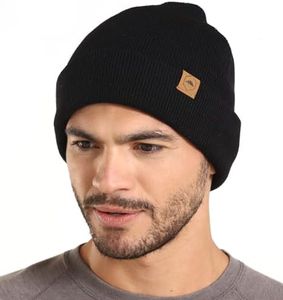 Winter Beanie Knit Hats for Men & Women - Merino Wool Ribbed Cap - Warm & Soft Stylish Toboggan Skull Caps for Cold Weather Jet - Black