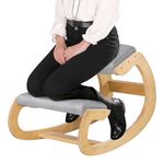 Predawn Ergonomic Kneeling Chair for Upright Posture - Rocking Chair Knee Stool for Home, Office & Meditation - Wood & Linen Cushion - Relieving Back and Neck Pain & Improving Posture (Natural Grey)