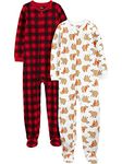 Simple Joys by Carter's Little Kid Boys' 2-Pack Loose-Fit Fleece Footed Pajamas, Buffalo Check/Bears, 7