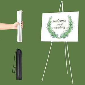 Sign-W White Easel Stand for Display Wedding Sign & Poster - 63 Inches Tall Easels for Display Holder - Collapsable Portable Poster Easel - Floor Adjustable Metal Easel Tripod