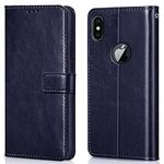 WOW IMAGINE Shock Proof Flip Cover Back Case Cover Compatible with Apple iPhone X | iPhone Xs (Flexible | Leather Finish | Card Pockets Wallet & Stand | Blue)