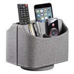 Leather Remote Control Holder 360 Degree Spinning, Desk Organizer for TV Remote Controllers, Caddy,Pen,Calculator,Media Player Storage box (Grey)