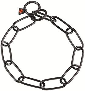 Herm Sprenger Black Stainless Steel Long Link Fur Saver Dog Training Collar | No-Pull Slip Chain for Small Medium Large Dogs for Easy Control Made in Germany | 4mm, 63cm (25in)