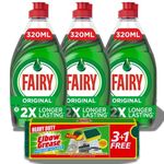 Fairy Liquid Original 320ml 3-Pack and Elbow Grease Sponge 4-Pack Bundle | Dish Washing Liquid | Washing Up Liquid Bulk | Fairy Liquid Washing Up Liquid Multipack