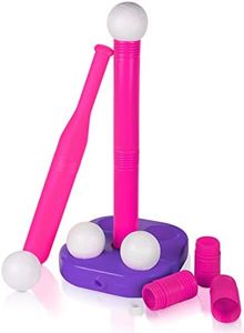 Liberry Adjustable T-Ball Set for Kids and Toddlers, Includes Kids Baseball Bat, Adjustable Height Tee Ball Stand, 4 Balls and Weighted Base, Sports Game Toy Gift for Boys Girls (Pink)