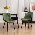 YOUTASTE Dining Chairs Set of 2 Upholstered Mid Century Modern Kitchen Dining Room Chairs Armless Faux Leather Accent Chairs Metal Vanity Lounge Chair with Back for Living Room Bedrooms,Olive Green