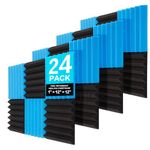 JBER 24 Pack Blue and Charcoal Acoustic Panels Studio Foam Wedges Fireproof Soundproof Padding Black Wall Panels 2" X 12" X 12"