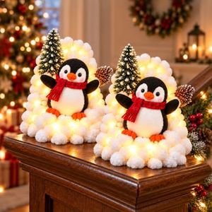 Penguin Christmas Snow Scene Decoration Stair Railings, 2pc