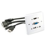 Lindy Multi AV Faceplate, Single Gang, HDMI, VGA, USB Type A, 3.5mm Audio, Fits a Standard UK Mains Back Box, 10cm Trailing Leads, White