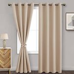 DWCN Blackout Curtains with Tiebacks for Window Privacy, Thermal Insulated Grommet Room Darkening Drapes for Bedroom and Living Room Curtain, 2 Panels of 52 x 84 Inch, Beige