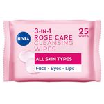 NIVEA 3in1 Rose Care Cleansing Wipes (2x25 Wipes), Plant-Based Makeup Remover Wipes, Face Wipes with Organic Rose Water, Gentle yet Effective Makeup Removal