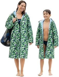 Owntop Swim Parka Men, Waterproof Surf Poncho, Warm Sherpa Lining, Oversized Hooded Swimming Coat for Beach Changing (Camo Green, XL)
