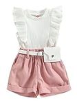 ZZLBUF Infant Toddler Baby Girl Clothes Ruffle Sleeveless Ribbed T-shirt Tops Pant Shorts Set Summer 2 Piece Outfits (White Pink, 2-3 Years)