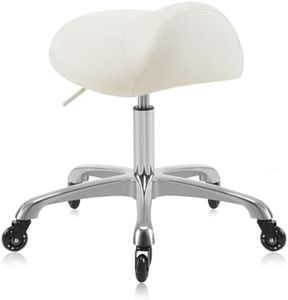 DR.LOMILOMI Heavy-Duty Ergonomic Pneumatic Swivel Rolling Saddle Stool with Extra Wide Seat for Hygienic Clinic Spa Massage Home and Office - 505 KIMO (Vanilla)