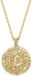 PAVOI Womens 14K Gold Plated ‚Äì Yellow Gold Engraved Coin Pendant with Necklace