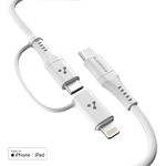 Ambrane 2 in 1 MFi Certified Cable | 60W Type-C & 27W iPhone Fast Charging | Type-C to Lightning, USB-C to USB-C | Compatible with iPhone, Android, Laptops & Other Devices - 4 Ft. (AMCL-Duo-12, White)