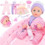 GirlDiary Baby Doll 12 Inches with Accessories Set, 3 Clothes, Bassinet Bed, Feeding Playset, Baby Dolls Girls for 3 4 5 6 7 8 Year Old Toddler Kids, Baby Toys for Gifts, Baby Doll with Clothing